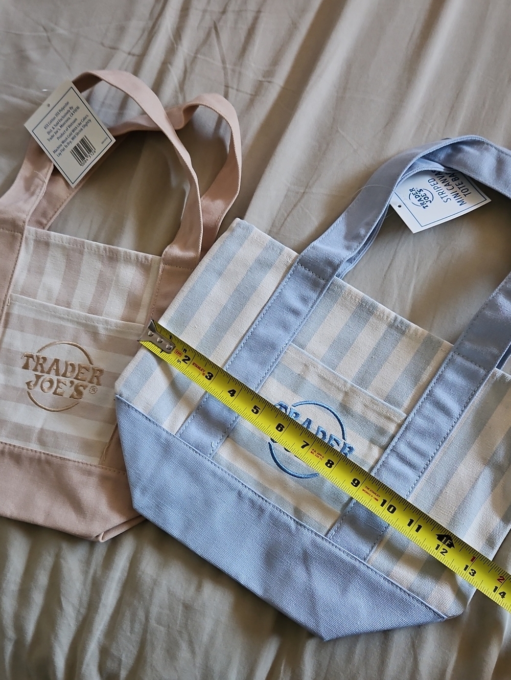 Beige and Blue Mini Striped Totes